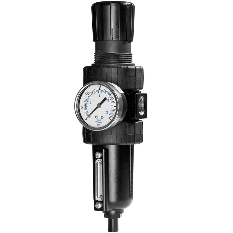Filter Regulator with Gauge, 1/4in Auto Drain Filter Regulator with Gauge, 1/4in Auto Drain